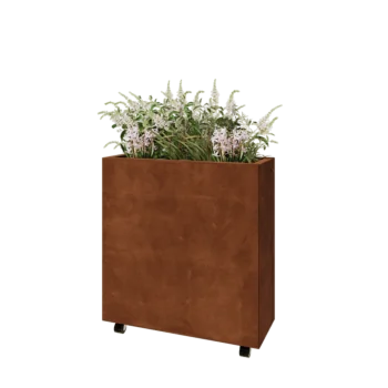 Corten-teräksinen istutuslaatikko - Suorakaiteen muotoiset - 80 x 30 x 80 cm - Pohjalevyllä - Pyörillä