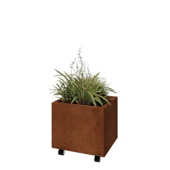 Corten-teräksinen istutuslaatikko - Suorakaiteen muotoiset - 50 x 40 x 40 cm - Pohjalevyllä - Pyörillä