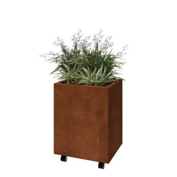 Corten-teräksinen istutuslaatikko - Suorakaiteen muotoiset - 50 x 40 x 60 cm - Pohjalevyllä - Pyörillä