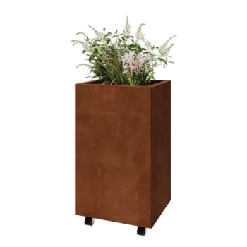 Corten-teräksinen istutuslaatikko - Suorakaiteen muotoiset - 50 x 40 x 80 cm - Pohjalevyllä - Pyörillä