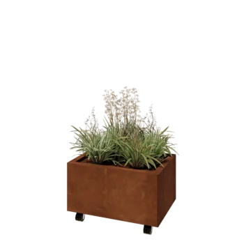 Corten-teräksinen istutuslaatikko - Suorakaiteen muotoiset - 60 x 40 x 30 cm - Pohjalevyllä - Pyörillä