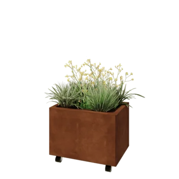 Corten-teräksinen istutuslaatikko - Suorakaiteen muotoiset - 60 x 40 x 40 cm - Pohjalevyllä - Pyörillä