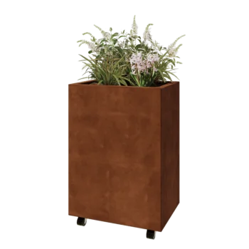 Corten-teräksinen istutuslaatikko - Suorakaiteen muotoiset - 60 x 40 x 80 cm - Pohjalevyllä - Pyörillä