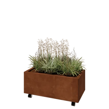 Corten-teräksinen istutuslaatikko - Suorakaiteen muotoiset - 80 x 40 x 30 cm - Pohjalevyllä - Pyörillä
