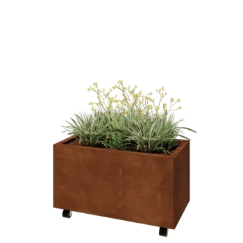 Corten-teräksinen istutuslaatikko - Suorakaiteen muotoiset - 80 x 40 x 40 cm - Pohjalevyllä - Pyörillä