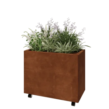 Corten-teräksinen istutuslaatikko - Suorakaiteen muotoiset - 80 x 40 x 60 cm - Pohjalevyllä - Pyörillä