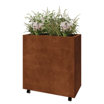 Corten-teräksinen istutuslaatikko - Suorakaiteen muotoiset - 80 x 40 x 80 cm - Pohjalevyllä - Pyörillä