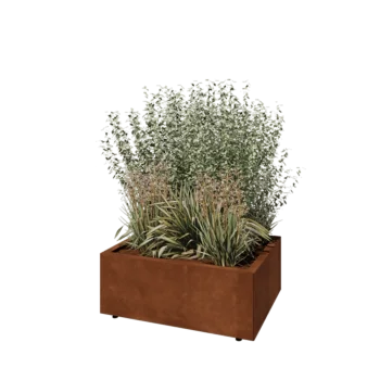 Corten-teräksinen istutuslaatikko - Suorakaiteen muotoiset - 80 x 60 x 30 cm - Pohjalevyllä - Jaloilla