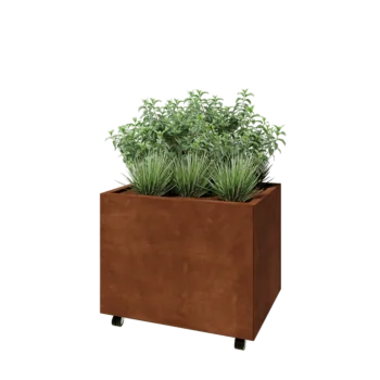 Corten-teräksinen istutuslaatikko - Suorakaiteen muotoiset - 80 x 60 x 60 cm - Pohjalevyllä - Pyörillä