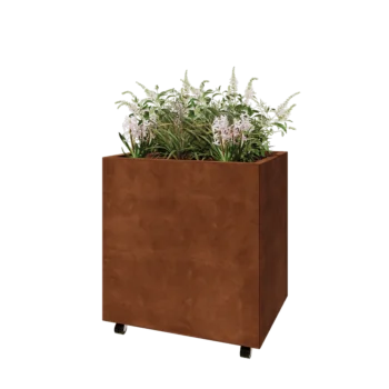 Corten-teräksinen istutuslaatikko - Suorakaiteen muotoiset - 80 x 60 x 80 cm - Pohjalevyllä - Pyörillä