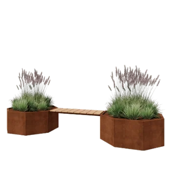 Corten-teräksinen istutuslaatikko - Kahdeksankulmaiset - 362,6 x 120,7 x 50 cm - Penkillä - Ilman pohjalevyä
