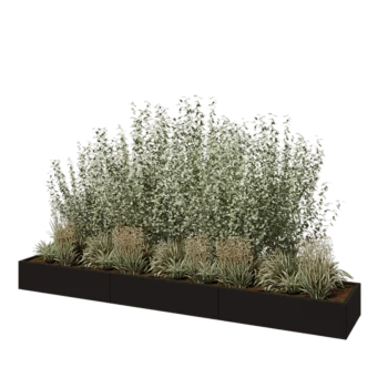 Teräksinen istutuslaatikko XXL - Suorakaiteen muotoiset - 360 x 60 x 30 cm - RAL9005 matta (musta) - Pohjalevyllä