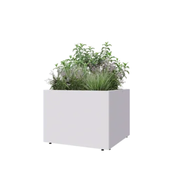 Teräksinen istutuslaatikko - Neliönmuotoiset - 80 x 80 x 60 cm - RAL9010 matta (valkoinen) - Pohjalevyllä - Jaloilla