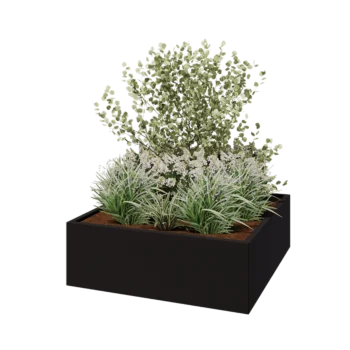Teräksinen istutuslaatikko - Neliönmuotoiset - 120 x 120 x 40 cm - RAL9005 matta (musta) - Ilman pohjalevyä