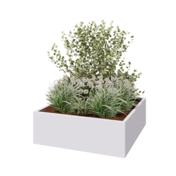 Teräksinen istutuslaatikko - Neliönmuotoiset - 120 x 120 x 40 cm - RAL9010 matta (valkoinen) - Ilman pohjalevyä
