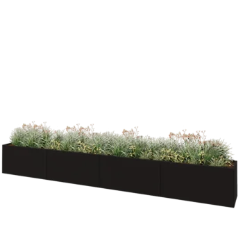 Teräksinen istutuslaatikko XXL - Suorakaiteen muotoiset - 480 x 50 x 60 cm - RAL9005 matta (musta) - Ilman pohjalevyä