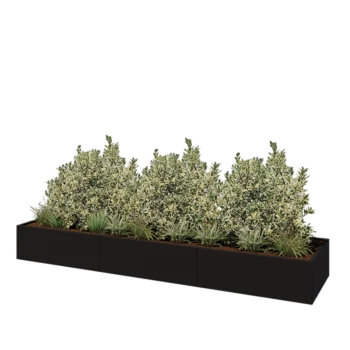 Teräksinen istutuslaatikko XXL - Suorakaiteen muotoiset - 360 x 80 x 40 cm - RAL9005 matta (musta) - Pohjalevyllä