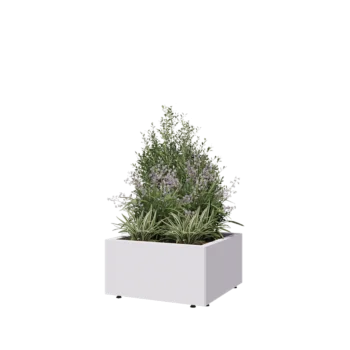 Teräksinen istutuslaatikko - Neliönmuotoiset - 60 x 60 x 30 cm - RAL9010 matta (valkoinen) - Pohjalevyllä - Jaloilla