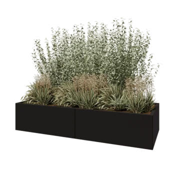 Teräksinen istutuslaatikko XXL - Suorakaiteen muotoiset - 200 x 80 x 40 cm - RAL9005 matta (musta) - Pohjalevyllä