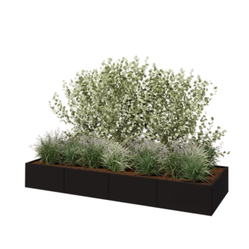 Teräksinen istutuslaatikko XXL - Suorakaiteen muotoiset - 320 x 100 x 40 cm - RAL9005 matta (musta) - Ilman pohjalevyä