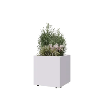 Teräksinen istutuslaatikko - Neliönmuotoiset - 50 x 50 x 50 cm - RAL9010 matta (valkoinen) - Pohjalevyllä - Jaloilla