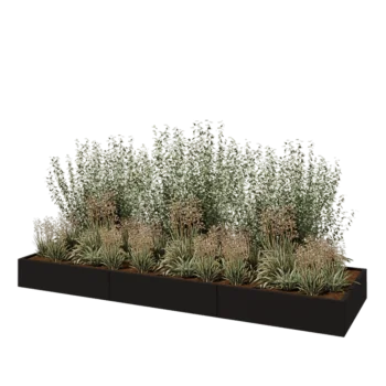 Teräksinen istutuslaatikko XXL - Suorakaiteen muotoiset - 360 x 100 x 30 cm - RAL9005 matta (musta) - Ilman pohjalevyä