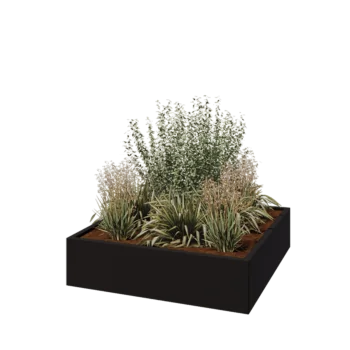 Teräksinen istutuslaatikko - Neliönmuotoiset - 120 x 120 x 30 cm - RAL9005 matta (musta) - Ilman pohjalevyä