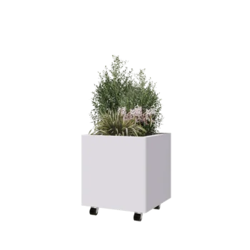 Teräksinen istutuslaatikko - Neliönmuotoiset - 50 x 50 x 50 cm - RAL9010 matta (valkoinen) - Pohjalevyllä - Pyörillä