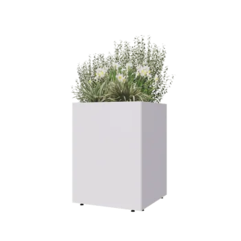Teräksinen istutuslaatikko - Neliönmuotoiset - 60 x 60 x 80 cm - RAL9010 matta (valkoinen) - Pohjalevyllä - Jaloilla