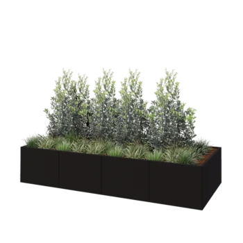 Teräksinen istutuslaatikko XXL - Suorakaiteen muotoiset - 320 x 120 x 60 cm - RAL9005 matta (musta) - Pohjalevyllä