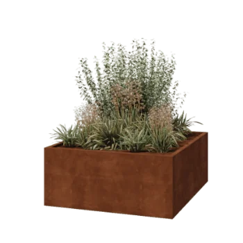 Corten-teräksinen istutuslaatikko - Neliönmuotoiset - 140 x 140 x 60 cm - Hitsattu - Pohjalevyllä