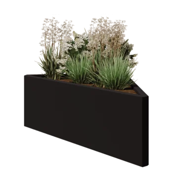 Teräksinen istutuslaatikko - Kolmikulmaiset tasakylkinen - 112,2 x 60,5 x 40 cm - RAL9005 matta (musta) - Ilman pohjalevyä