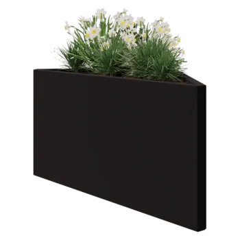 Teräksinen istutuslaatikko - Kolmikulmaiset tasakylkinen - 112,2 x 60,5 x 60 cm - RAL9005 matta (musta) - Ilman pohjalevyä