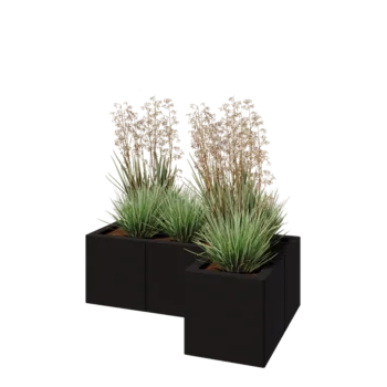 Teräksinen istutuslaatikko - L-muotoinen - 90 x 60 x 30 cm - RAL9005 matta (musta) - Ilman pohjalevyä