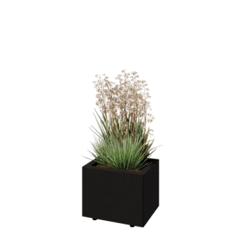 Teräksinen istutuslaatikko - Suorakaiteen muotoiset - 40 x 30 x 30 cm - RAL9005 matta (musta) - Pohjalevyllä - Jaloilla