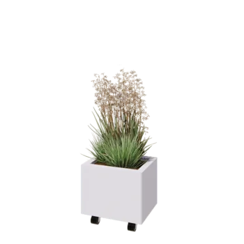 Teräksinen istutuslaatikko - Suorakaiteen muotoiset - 40 x 30 x 30 cm - RAL9010 matta (valkoinen) - Pohjalevyllä - Pyörillä