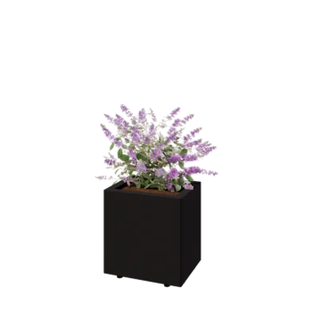Teräksinen istutuslaatikko - Suorakaiteen muotoiset - 40 x 30 x 40 cm - RAL9005 matta (musta) - Pohjalevyllä - Jaloilla