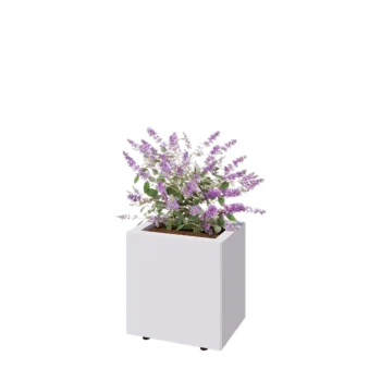 Teräksinen istutuslaatikko - Suorakaiteen muotoiset - 40 x 30 x 40 cm - RAL9010 matta (valkoinen) - Pohjalevyllä - Jaloilla