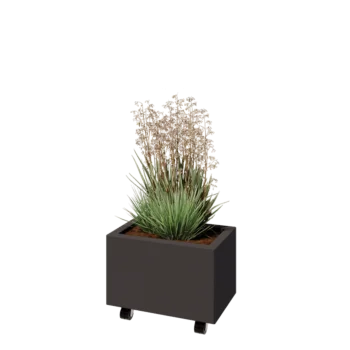 Teräksinen istutuslaatikko - Suorakaiteen muotoiset - 50 x 30 x 30 cm - RAL7016 matta (antrasiitinharmaa) - Pohjalevyllä - Pyörillä