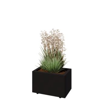 Teräksinen istutuslaatikko - Suorakaiteen muotoiset - 50 x 30 x 30 cm - RAL9005 matta (musta) - Pohjalevyllä - Jaloilla