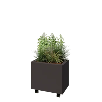 Teräksinen istutuslaatikko - Suorakaiteen muotoiset - 50 x 30 x 40 cm - RAL7016 matta (antrasiitinharmaa) - Pohjalevyllä - Pyörillä
