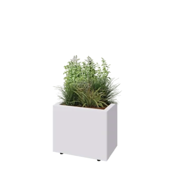 Teräksinen istutuslaatikko - Suorakaiteen muotoiset - 50 x 30 x 40 cm - RAL9010 matta (valkoinen) - Pohjalevyllä - Jaloilla