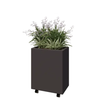 Teräksinen istutuslaatikko - Suorakaiteen muotoiset - 50 x 30 x 60 cm - RAL7016 matta (antrasiitinharmaa) - Pohjalevyllä - Pyörillä