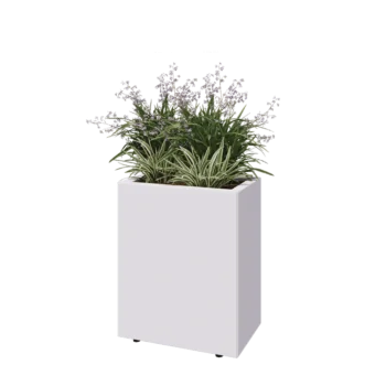 Teräksinen istutuslaatikko - Suorakaiteen muotoiset - 50 x 30 x 60 cm - RAL9010 matta (valkoinen) - Pohjalevyllä - Jaloilla