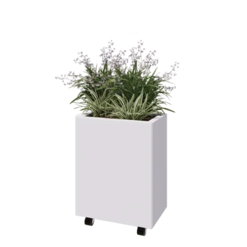Teräksinen istutuslaatikko - Suorakaiteen muotoiset - 50 x 30 x 60 cm - RAL9010 matta (valkoinen) - Pohjalevyllä - Pyörillä