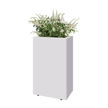 Teräksinen istutuslaatikko - Suorakaiteen muotoiset - 50 x 30 x 80 cm - RAL9010 matta (valkoinen) - Pohjalevyllä - Jaloilla