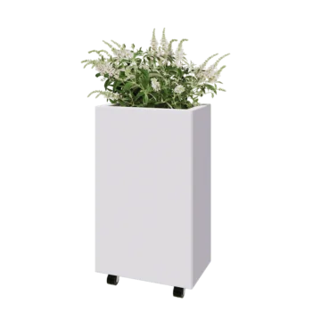 Teräksinen istutuslaatikko - Suorakaiteen muotoiset - 50 x 30 x 80 cm - RAL9010 matta (valkoinen) - Pohjalevyllä - Pyörillä