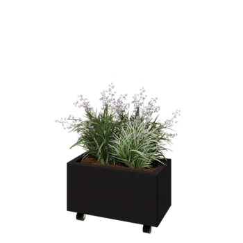 Teräksinen istutuslaatikko - Suorakaiteen muotoiset - 60 x 30 x 30 cm - RAL9005 matta (musta) - Pohjalevyllä - Pyörillä