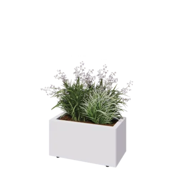 Teräksinen istutuslaatikko - Suorakaiteen muotoiset - 60 x 30 x 30 cm - RAL9010 matta (valkoinen) - Pohjalevyllä - Jaloilla