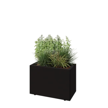 Teräksinen istutuslaatikko - Suorakaiteen muotoiset - 60 x 30 x 40 cm - RAL9005 matta (musta) - Pohjalevyllä - Jaloilla